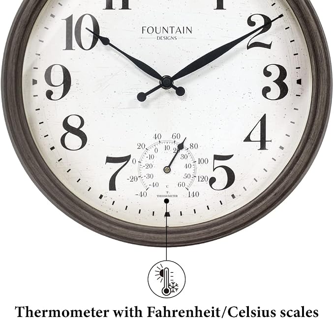 13" Maison in/Outdoor Clock with Thermometer, 2 in One Weather Station - Gray Oak Finish (Weather Thermometer/Wall Decoration)