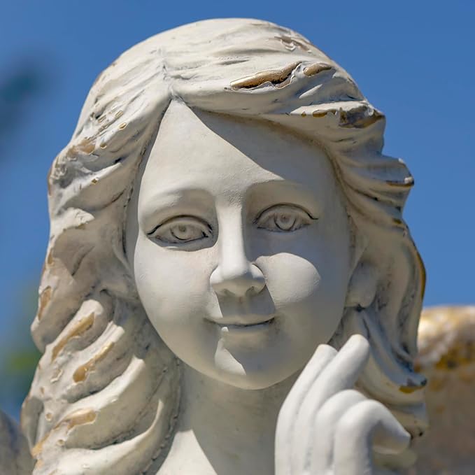 Zaer Ltd. 46" Tall Magnesium Angel Statue with Billowing Dress and Bird Perched on Shoulder in Antique Grey Maria (Antique Grey)