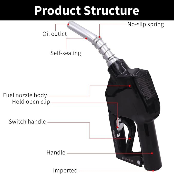 Black 3/4'' inch NPT Automatic Shut-Off Fuel Nozzle Fuel Refilling Tool Perfect For Gas Stations,Industry,Transportation Used for diesel,gasoline,kerosen(13/16"Spout Max Flow Rate 16 GPM)