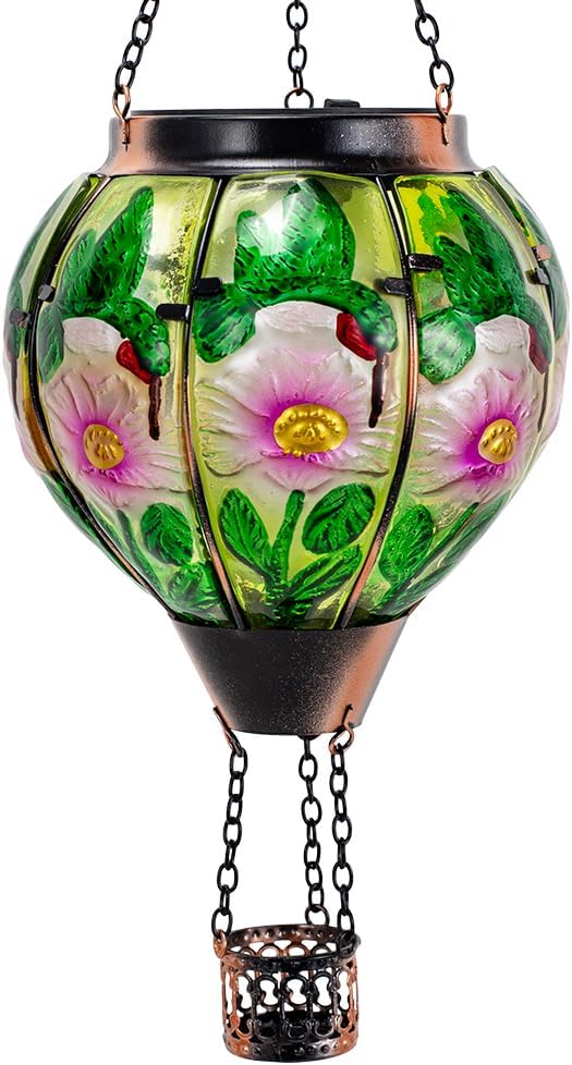 STARSOUL Hummingbird Solar Hot Air Balloon Lantern with Flickering Flame, Hanging Solar Lantern Outdoor Waterproof, Hot Air Balloon Solar Light Decorations for Garden Yard Lawn Porch Porch Backyard