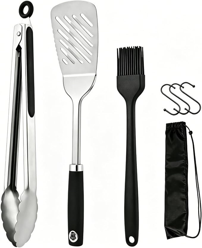 3-Piece Stainless Steel Grill Accessories, Heavy Duty Grill Tools Set, Dishwasher Safe