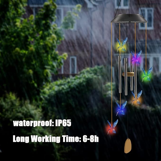 Birthday Gifts for Women Mom Grandma, Purtuemy Hummingbird Wind Chimes with 4 Aluminum Tube Solar Wind Chimes for Outside Solar Lights Outdoor Garden Patio Yard Decor