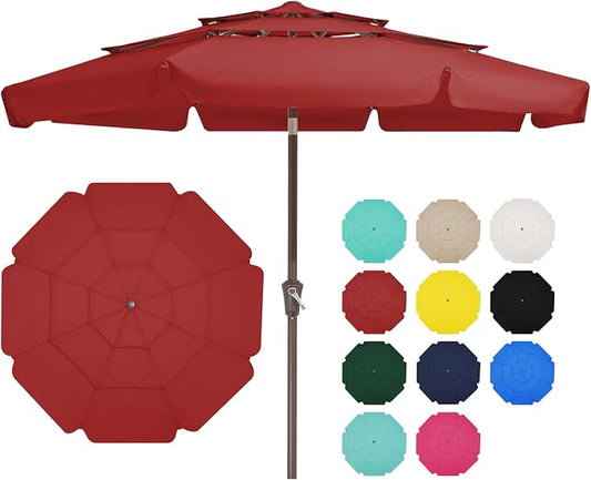JEAREY 3 Tiers 9 FT Patio Umbrellas Outdoor Table Umbrella with Push Button Market Umbrella 8 Sturdy Ribs UV Protection Waterproof for Garden,Red