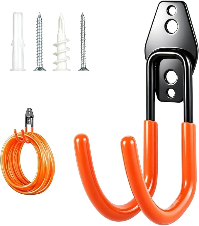 Heavy Duty Hose Hook, Garage Storage Utility Hooks, Garden Hose Hooks with Coating, Wall Mount Hooks for Bikes, Tools, Ladders, Cables, and Outdoor Equipment, Orange