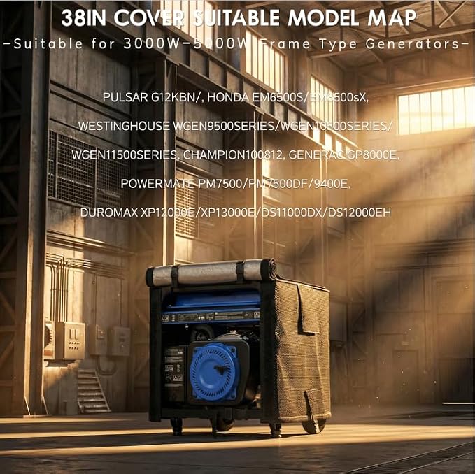 Waterproof Generator Cover, 38x28x30 inch, 600D Heavy Duty Oxford - for Most Generators 5000-15000 Watt, Portable Generator Cover for Outside, Black