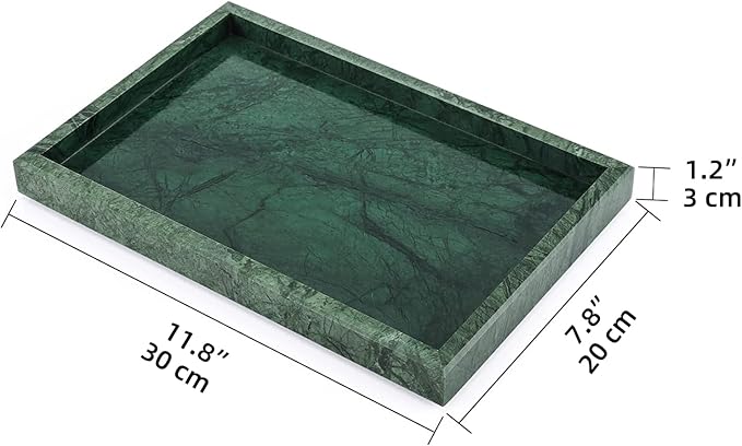 Marble Bathroom Vanity Tray, Natural Luxury Vanity Home Kitchen Bathroom Table Tray, Stone Decorative Countertop Dresser Trays for Key Coffee Perfume Jewelry Makeup (Blackish Green, 12" x 8" x 1.2")