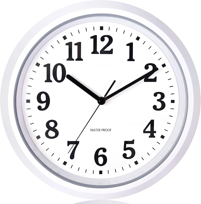 Caysie 12 Inch Sealed Indoor Outdoor Waterproof Wall Clock, Durable Silent Non-Ticking Battery Operated Quality Quartz Round Clock, Wall Decorative for Patio, Pool, Bathroom (White)