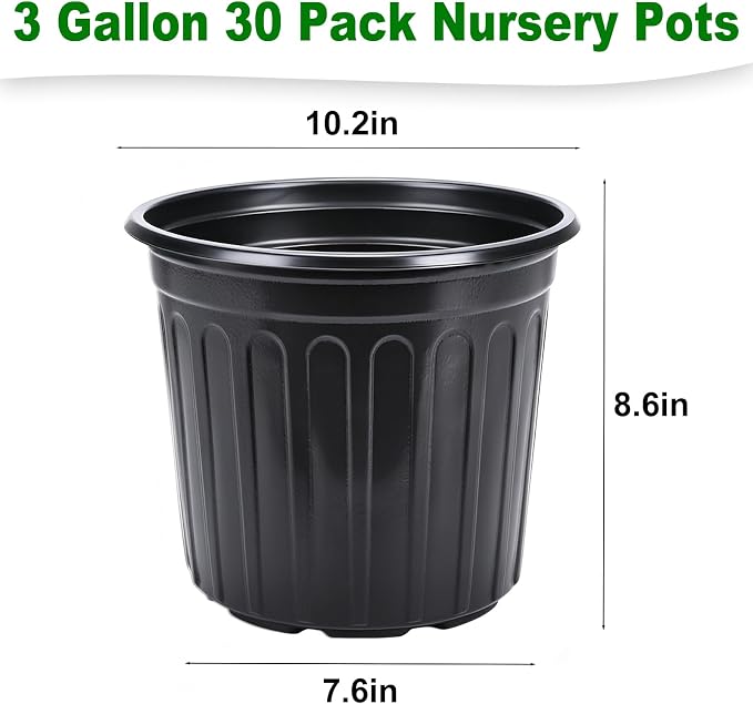JERIA 30-Pack 3 Gallon Flexible Plant Nursery Pots,Thickened Soft Plastic Seedling Pots,Seed Starting Pot Flower Plant Container for Succulents，Seedlings