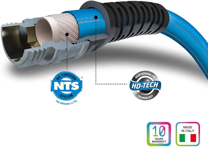 FITT HiFlo Water Hose, Lightweight Ultra Flexible Durable Kink-Free Flat Multipurpose Garden Hose, Easy to Use and Long-lasting Performance, 25-Feet