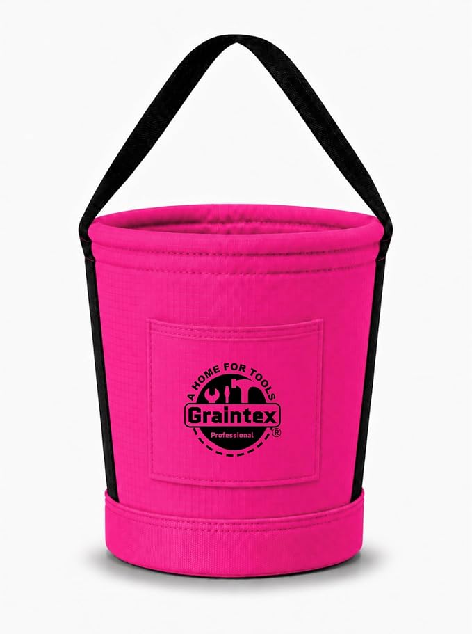 Graintex Tapered Canvas Bucket 12"x10"x15", Utility Tool Bucket One Inside Pocket, Reinforced Base & Carry Handle, Ripstop Canvas