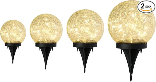 Outdoor Waterproof IP65 Solar Globe Lights, Led Solar Light Balls for Lawn Garden Patio Table Art Decoration, Yard Landscape Illuminated Cracked Glass Sphere Gazing Ball Lights, Round Ornaments Orbs