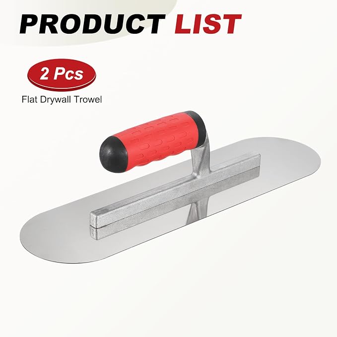 HARFINGTON 2 PCS Double Round Drywall Trowel 14" x 4", 402 Stainless Steel Concrete Finishing Trowel Art Paint Plastering Hand Tools with TPE Grip, for Concrete Cement, Silver