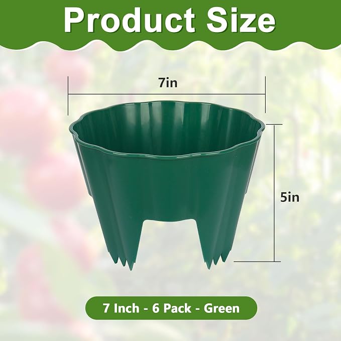 6 Pack Round Planting Grow Rings,7" Planting Protective Round Edging, Plant Support Rings to Protects Plants, Deep Watering Plant Collars for Vegetables Herbs Flowers (Green)