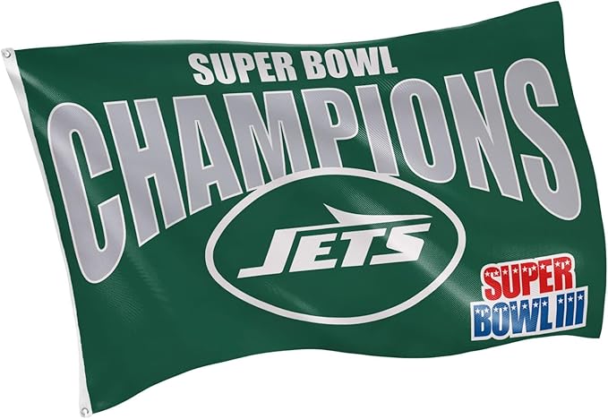 Team Sports America NFL New York Jets Multi-Win Superbowl Champions 3x5 Flag for Outside with Grommets | Outdoor & Indoor | Heavy Duty Flag & Banner | Works with Flag Pole for Outside House