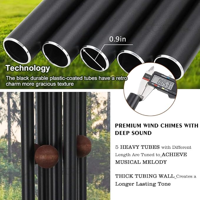 Astarin Wind Chimes Outdoor Deep Tone, Memorial Wind Chimes Outdoor, Gifts for Housewarming/ Mother Day/ Christmas, Outdoor Decor for Patio, Garden, Yard, Home (36 Inch Black Wind Chime)