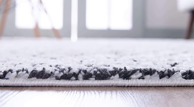 Unique Loom Morocco Collection Abstract Border, Diamond, Bohemian Area Rug (9' 0 x 12' 0 Rectangular, Ivory/Black)