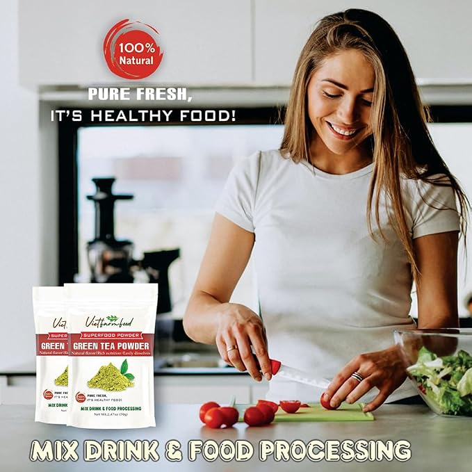 GREEN TEA POWDER 2.47 oz (70g) VIETFARMFOOD: Pure freeze-dried fruit powder, made from real fruit with no added sugar - Perfect for daily nutrition to keep your body full of vitality.