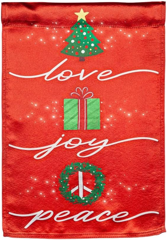 Evergreen Flag Love, Joy, Peace Lustre Garden Flag 12x18 Inches Double Sided | Christmas Garden Flag for Outside | Weather and Fade Resistant | Outdoor Flag For Yards and Gardens