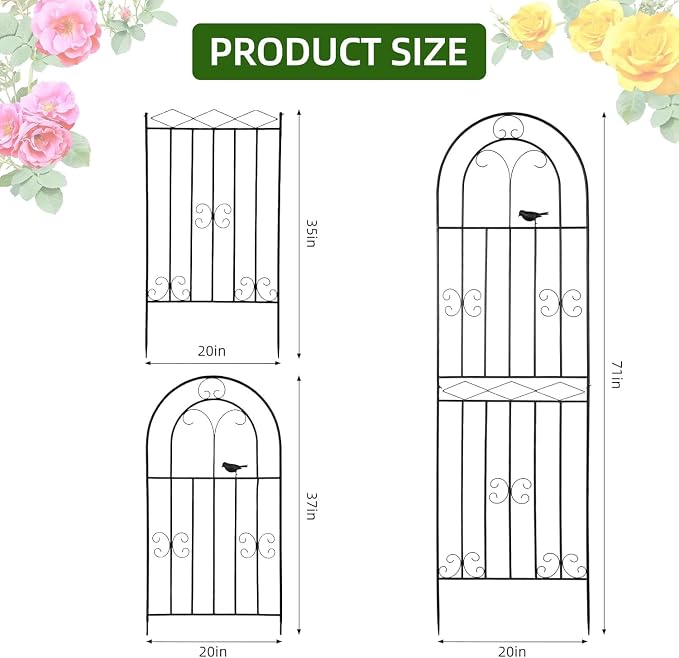 Amoskey Durable Garden Trellis for Climbing Plants - Outdoor Trellis Supports for Lush Greenery - Ideal for Vines, Flowers, and Vegetables, Easy Installation & Space-Saving Design (71"H*20"W -4 pack)