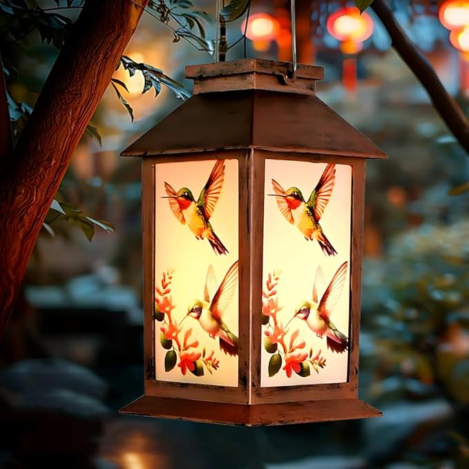 JOBOSI Solar Lantern Hummingbird, Portable Decorative Gift, Solar Light, Gifts for Mom, Women, Grandma, Garden Yard Lawn Decoration, Christmas and New Year Gift