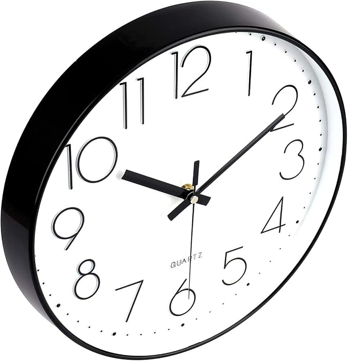 jomparis Small Wall Clock Black Wall Clocks Silent Non-Ticking for Bedroom Bathroom Kitchen(8 Inch)