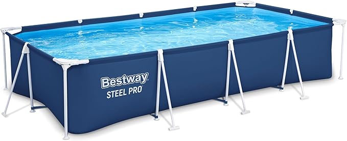 Bestway Steel Pro 13.1' x 6.8' x 32" Above Ground Swimming Pool, Pool Only | Rectangular Durable Metal Frame Pool, Outdoor Backyard Water Activity - Includes Puncture-Resistant Liner, No-Tool Setup