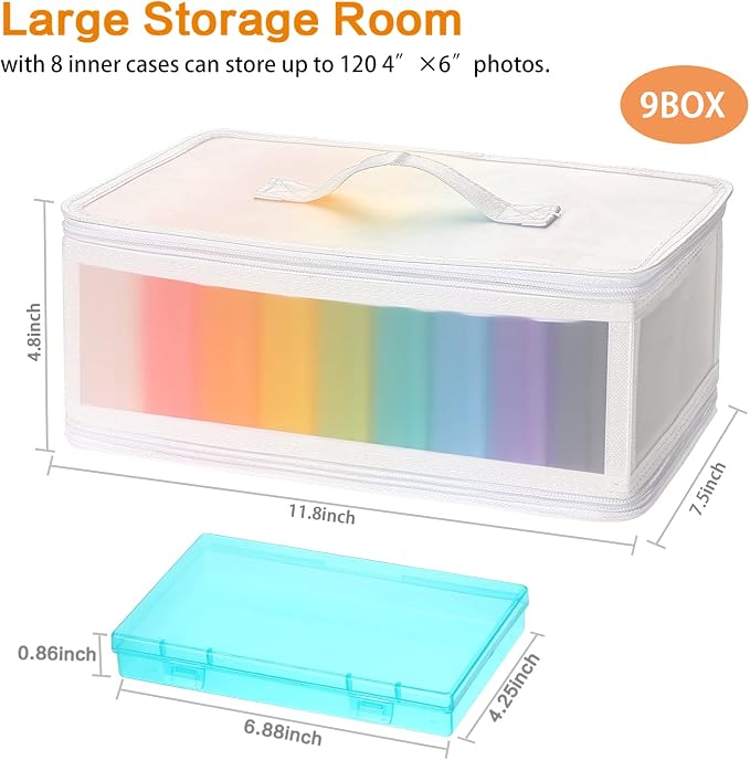 Gbivbe Photo Storage Case - 4x6 Size, Large Box Holds 1000 Photos, Card Storage, Handle Puzzle Cards Seed Packets, 9 Colors