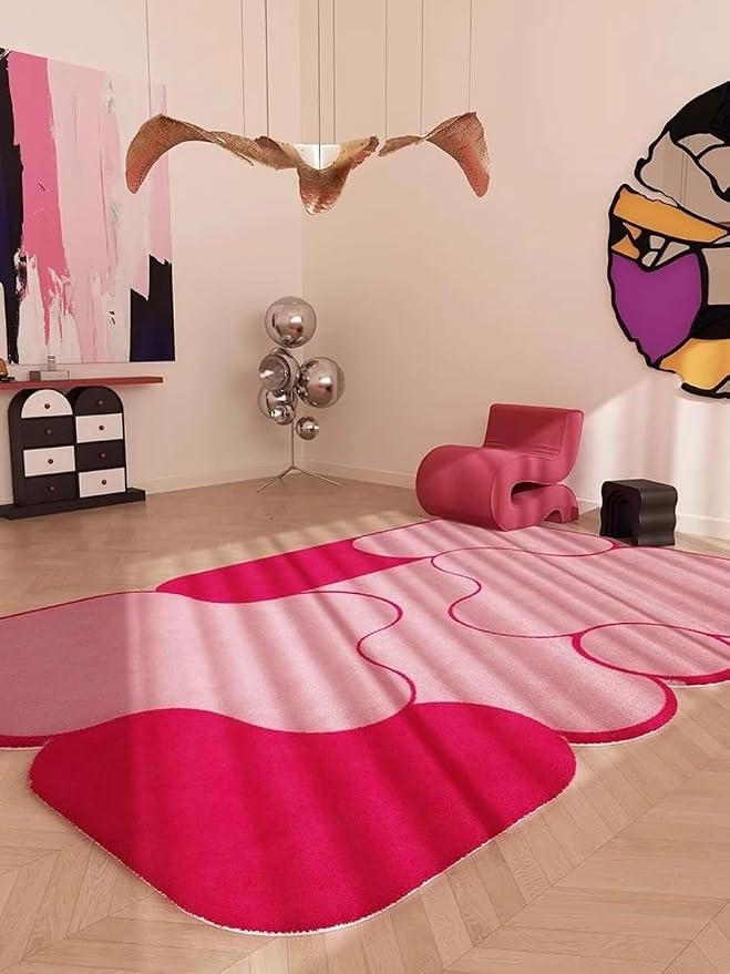 Hot Pink Ombre Irregular Shaped Rugs for Living Room Entryway Dorm Nursery Entrance Bedroom Dining Room Durable Home Throw Carpets Non Shedding Thin Soft Comfort Abstract Geometric Area Rug 7x10
