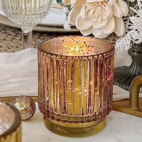 Kate Aspen Gold Votive Candle Holders - Vintage Ribbed Glass Candle Holder Set of 6 - Mercury Glass Tealight Holders for Christmas Table Decor, Holiday Centerpieces, Fall Thanksgiving Tablescape - Image 2