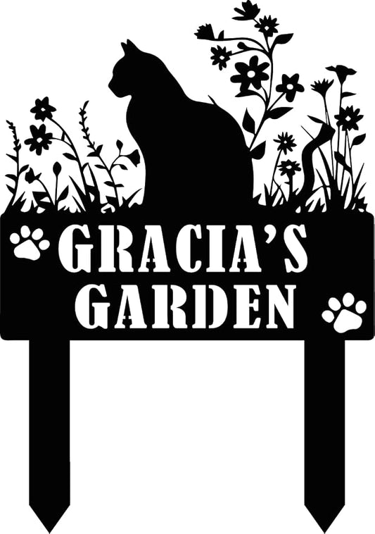 Custom Cat Garden Sign with Stake, Persnalized Metal Sign for Outdoor, Customized Metal Yard Decor, Patio Lawn Art, Custom Pet Name for Farmhouse, Housewarming Gift
