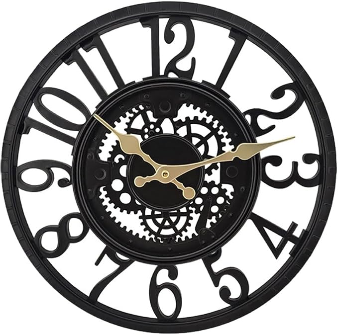 Round Skeleton Wall Clock, Retro Wall Clock For Living Room Decoration, Outdoor Waterproof Garden Simple Metal Clock 12'' Black