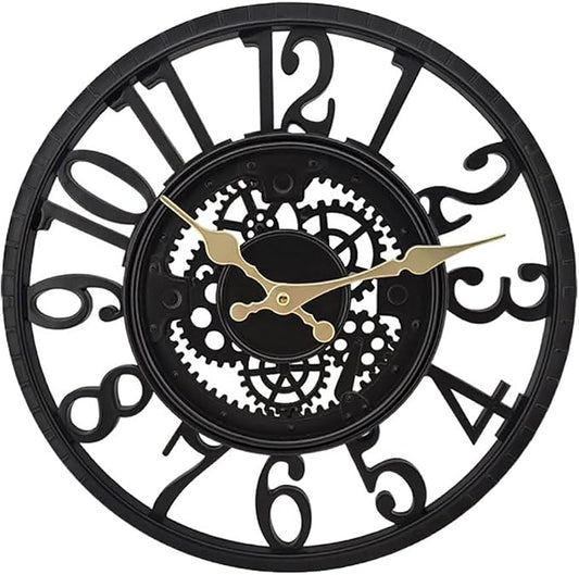 Round Skeleton Wall Clock, Retro Wall Clock For Living Room Decoration, Outdoor Waterproof Garden Simple Metal Clock 12'' Black