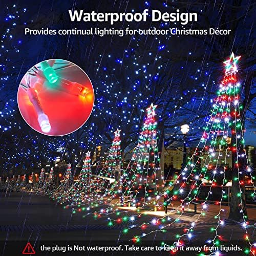 Outdoor Christmas Lights 344 LED Christmas Star Lights with 9 Strands 11.9ft Waterfall Tree Lights, 8 Modes, Waterproof & Timer for Garden Yard Patio Outdoor Christmas Decor, Red Green White - Image 4