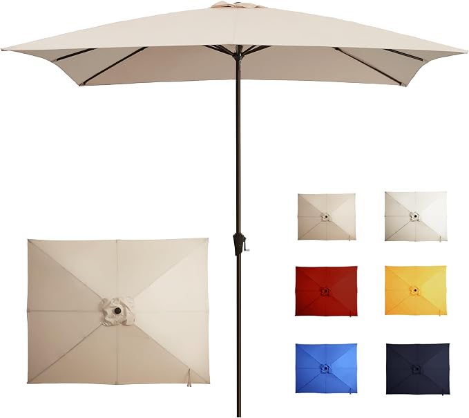8x10FT Rectangular Patio Umbrella with Crank Lift for Garden,UV Protection Outdoor Umbrella for Deck,Pool and Yard,Beige