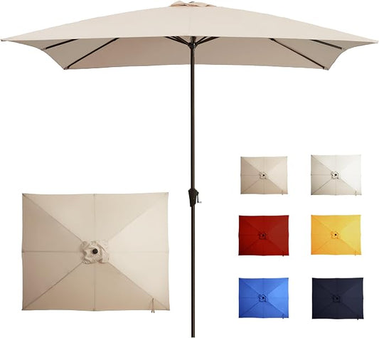 8x10FT Rectangular Patio Umbrella with Crank Lift for Garden,UV Protection Outdoor Umbrella for Deck,Pool and Yard,Beige