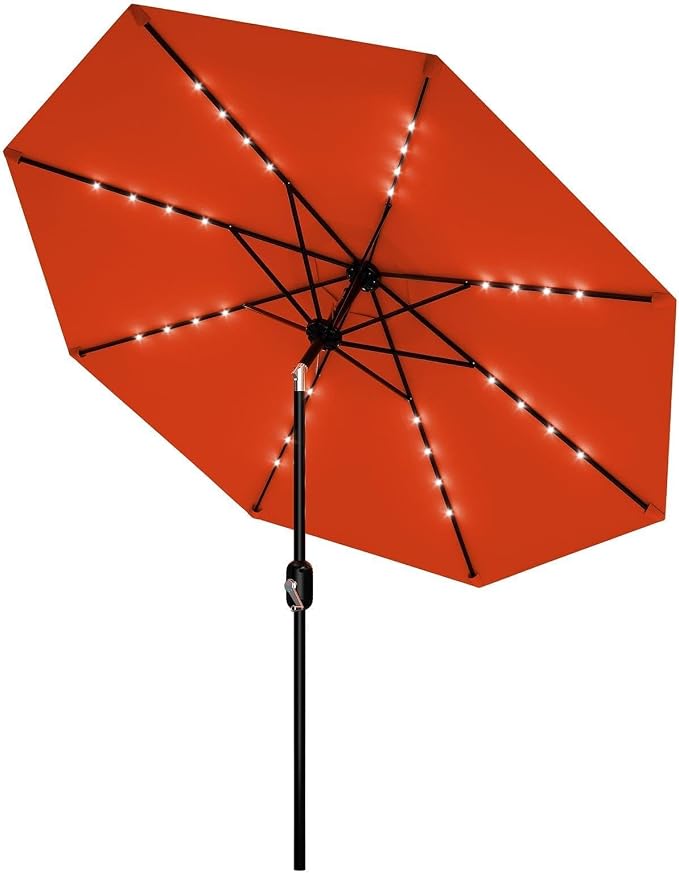 Patio Umbrella with Solar Lights, Outdoor Table Umbrella with 8 Durable Ribs, Tilt & Crank Mechanism, Water & UV Protection Sun Shade Umbrella for Garden, Poolside, Backyard (Navy Blue, 10 FT)