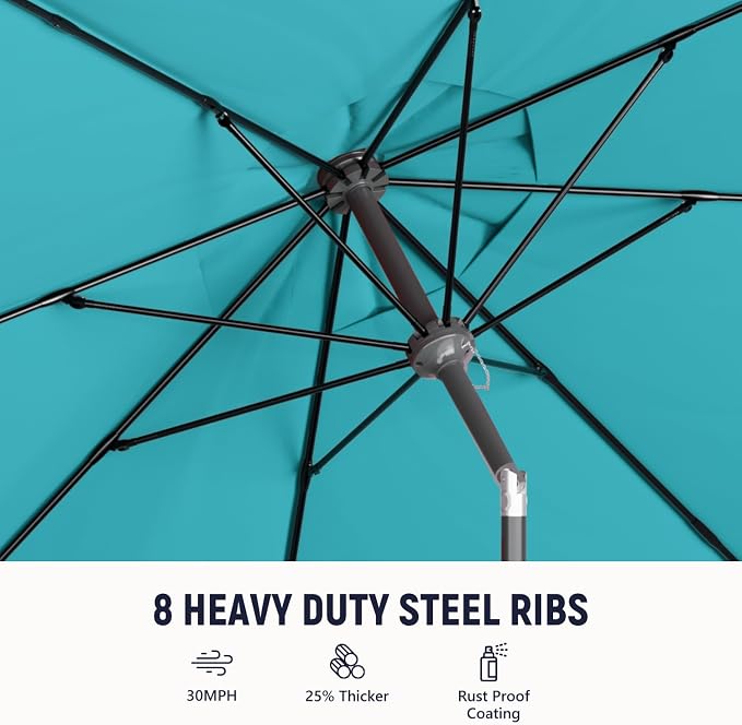 Outdoor Patio Umbrella with One Push Button Tilt and Crank, 8 Sturdy Ribs Market Table Umbrella