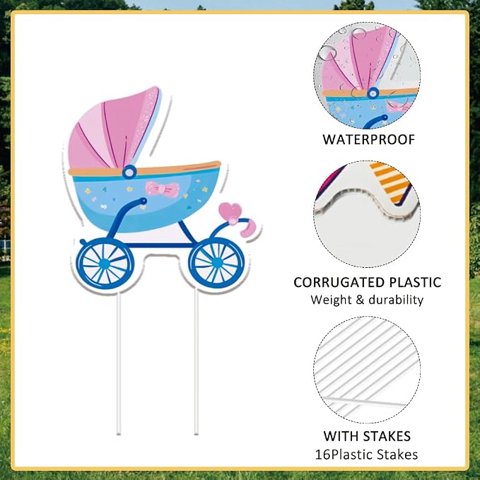 SUPERDANT 12Pcs Gender Reveal Party Yard Sign with 24 Stakes Boy or Girl Baby Shower Lawn Decorations Birth Party Outdoor Sign Newborn Garden Decor for Celebration 11.8x11 Inch