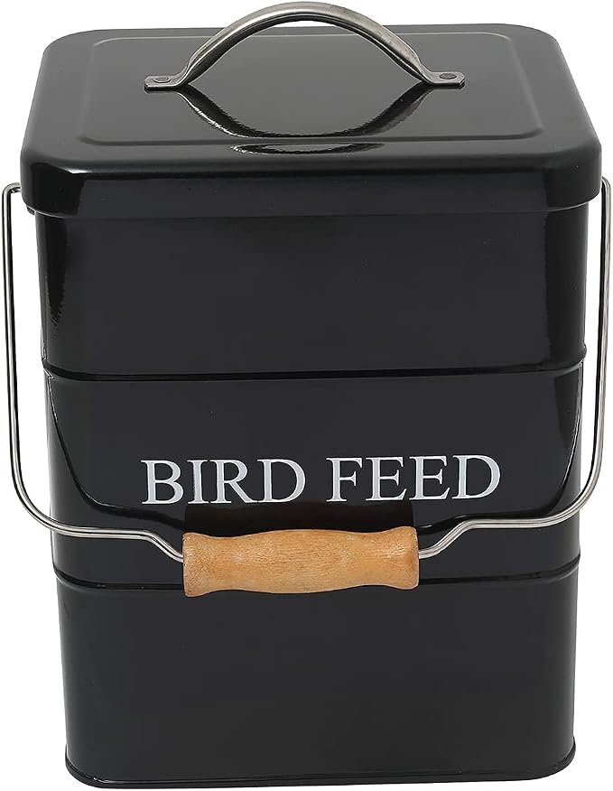 Morezi Bird seed and feed storage tin with lid Included - white-coated carbon steel - tight fitting lids - storage canister tins - Black