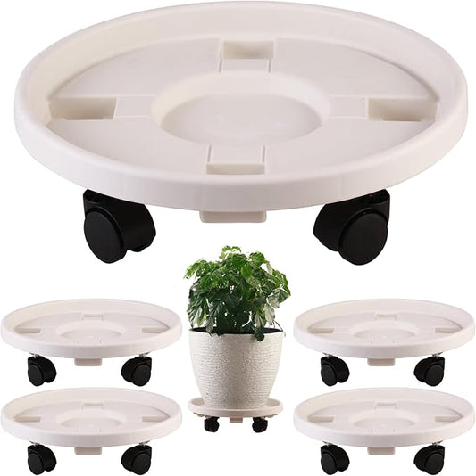 5 Pakcs Large Plant Caddy with Wheels 15.8" Rolling Plant Stands Heavy-duty Plastic Plant Roller Base Pot Movers Plant Saucer on Wheels Indoor Outdoor Plant Dolly with Caster Tray Coaster White