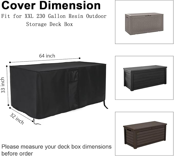 Patio Deck Box Cover for XXL 230 Gallon Outdoor Storage Box, Waterproof Outdoor Storage Box Cover Rectangle Furniture Covers - 64 x 32 x 33 Inch