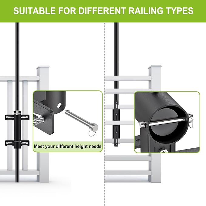 Heavy Duty Deck Railing Umbrella Holder, Adjustable Patio Umbrella Stand for 1-2 Inch Poles, Secure & Sturdy Railing Grille Mount, Maximizes Outdoor Space