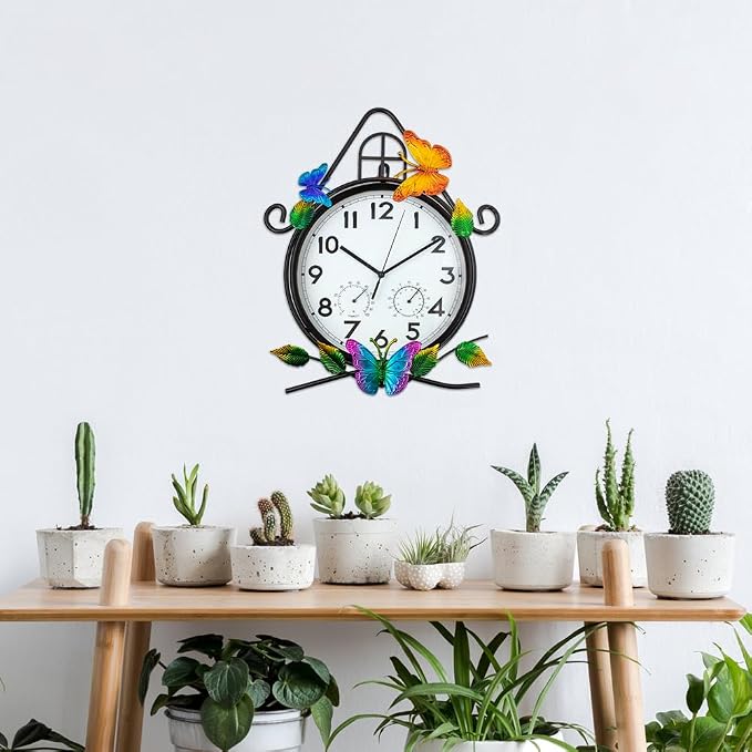 14.5'' Large Outdoor Clock with Thermometer & Humidity | Silent No-Ticking, Easy to Read, Quartz Clock Waterproof, Decor for Patio, Living Room, Kitchen, Black