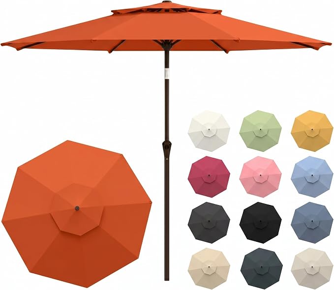 10FT Patio Umbrella, 2 Tier Outdoor Table Umbrella, Large Vented Market Umbrellas with Push Button Tilt and Crank, 8 Sturdy Ribs for Backyard, Deck, Pool, UPF50+ UV Protection