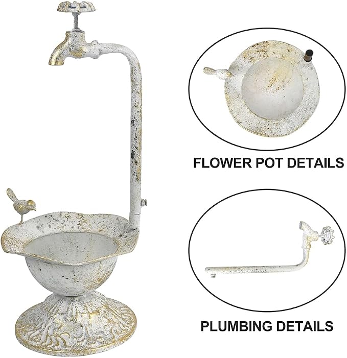 Unique Planters for Indoor Outdoor Plants, Rustic Succulent Planters, Outdoor Flower Pots, Indoor Succulent Plant Pots, Metal Tap Design, Home and Garden Decor (White)