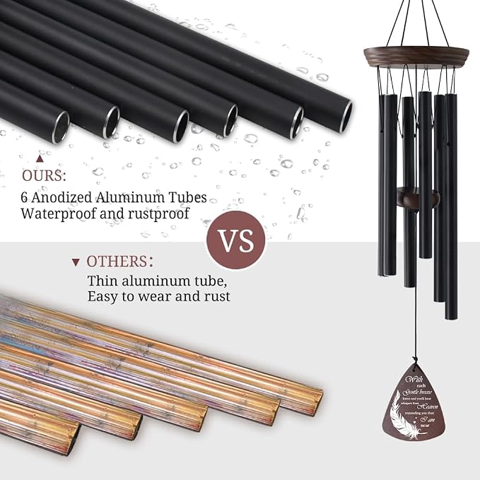 ASTARIN Memorial Wind Chimes for Outside, Sympathy Gift for Loss of Loved One, Black Aluminum Wind Chime with Pine Wood and Double-Sided Printed Wind Catcher