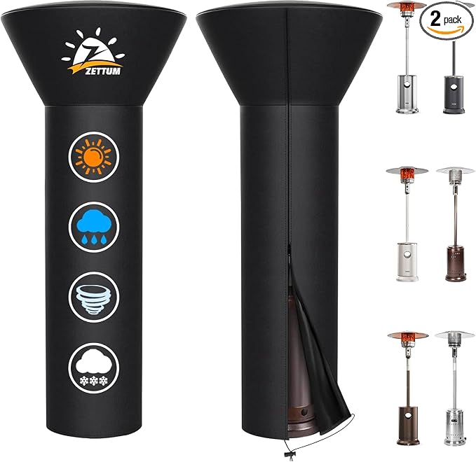 Zettum Patio Heater Covers 2 Pack - 600D Outdoor Heater Cover with Zipper Waterproof Heavy Duty, Propane Heat Cover for East Oak, Hampton Bay, Fire Sense and More (87" Height x 33" Dome x 19" Base)