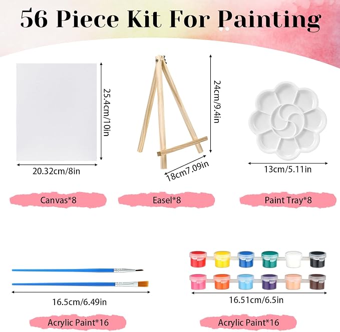 18 Pcs Picnic Paint Party Kit 118'' x 71'' Extra Large Outdoor Boho Blanket with Painting Kit Pink Floor Pillow Cushions and Cheesecloth Table Runner for Painting Party