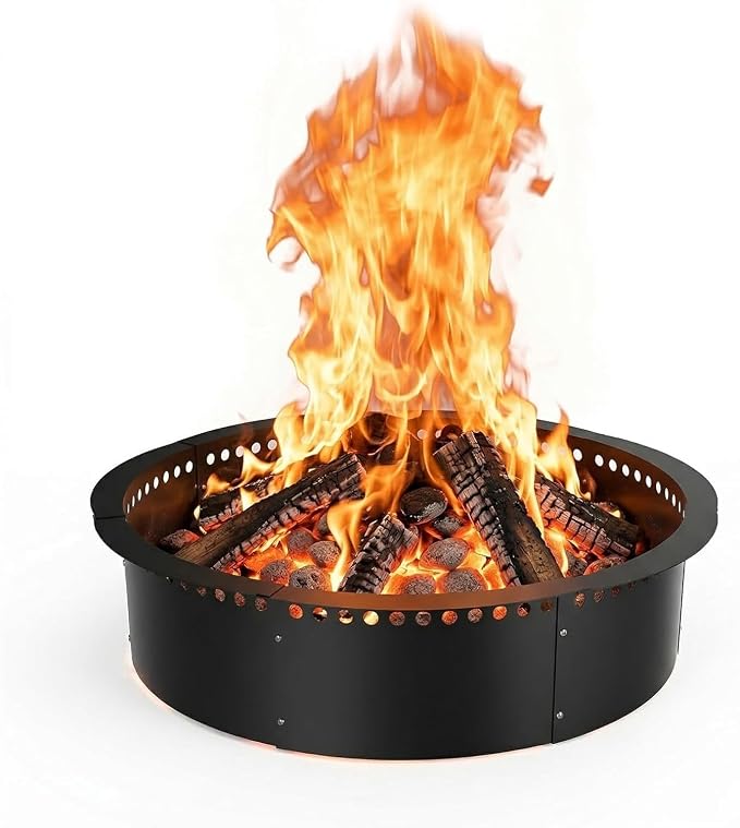 Smokeless Fire Pit Ring, 32 inch Outer/28 inch Inner Outside Fire Pit, Heavy Duty Large Solid Metal Steel Round Firepit Rim Insert for Outside Wood Burning, DIY Campfire Ring
