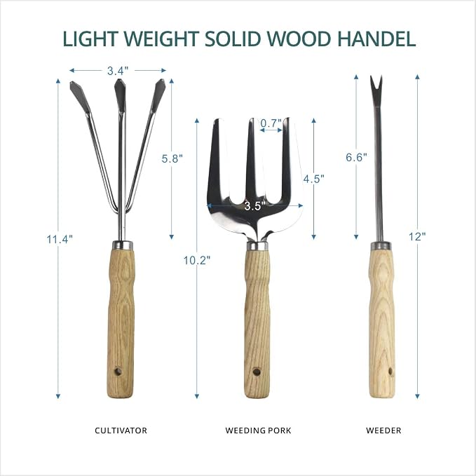 Garden Tools Sets- Heavy Duty Gardening Gift Tool Kit Including Folding Stool with Tool Bag 5 Sturdy Stainless Steel Tools(Gardening Trowel Trans-Planter Weeder & Rake) for Women Men